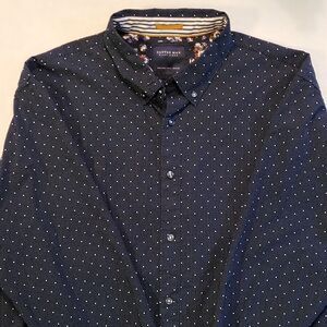 Cactus Man Ricky Singh Men's XXXL Navy Polka Dot Floral Trim Button-Down Shirt